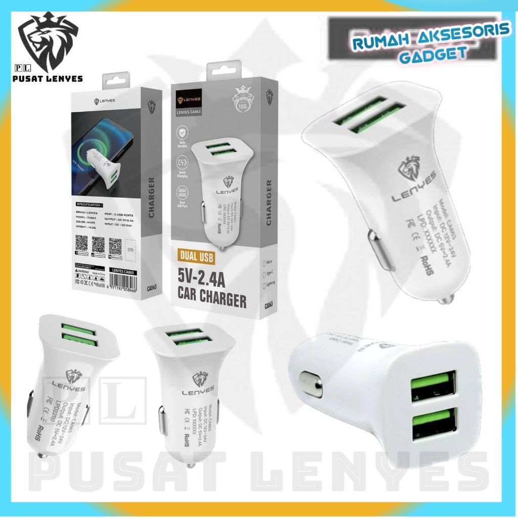 (RAG) CA863 - Car Charger Lenyes CA-863 2.4a 2USB batok saver Car Adapter Mobil casan handphone orig