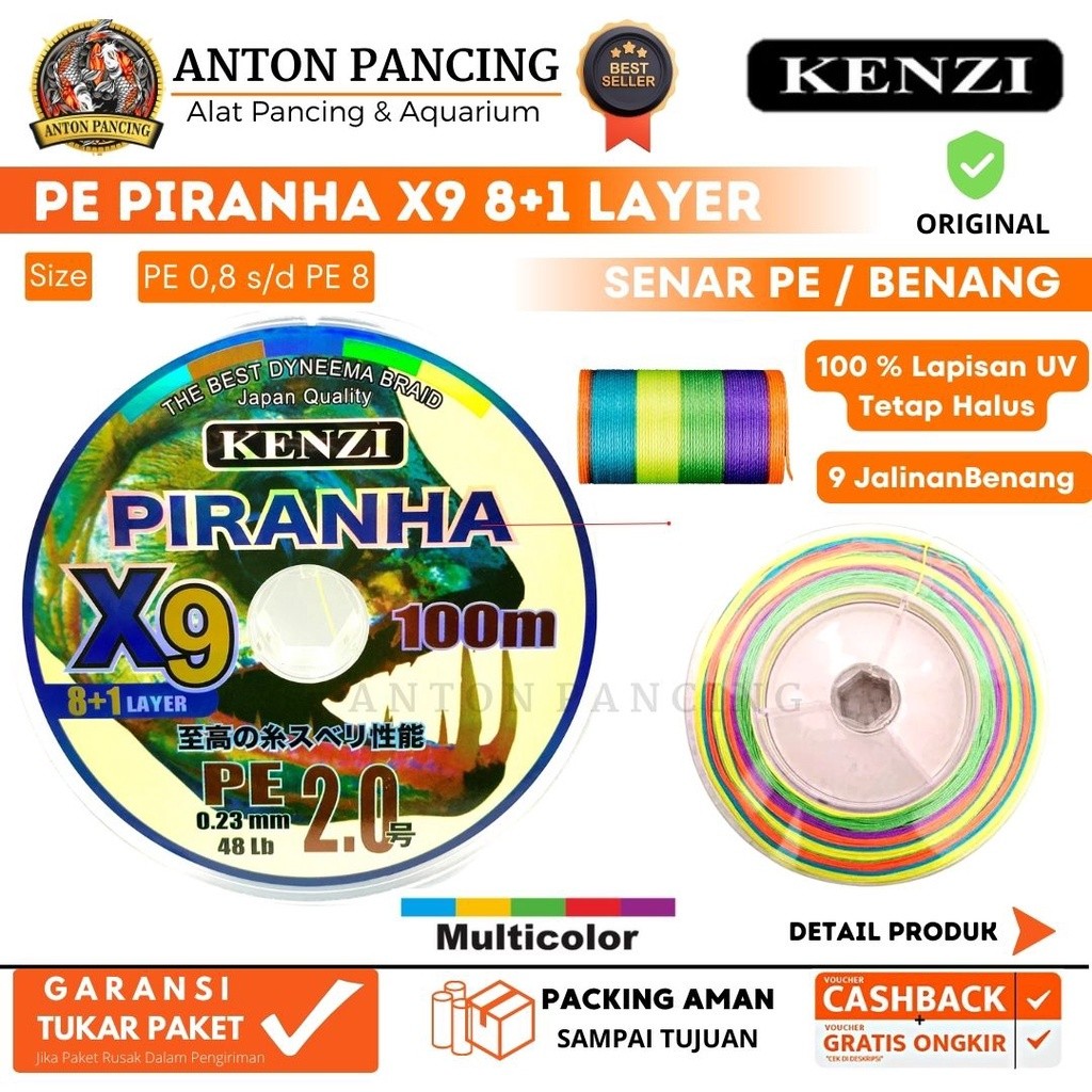 Senar Pancing Kenzi Piranha X9 Multicolor PE 0.8 s/d PE 8 50-100 M 9 Lilitan Konekting