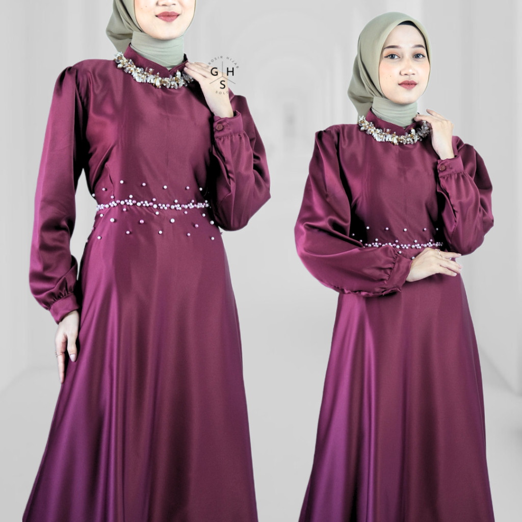 Brina Dress Maxi Kondangan Wanita Gamis Satin Kekinian Gaun Pesta Bridesmaid Lamaran Premium 2025