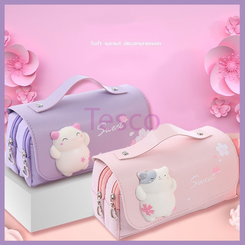 

Tesco Kartun tas pensil dekompresi/kapasitas besar siswa sekolah dasar tas pensil multifungsi dekompresi/super cute girl heart 3D net red pencil bag