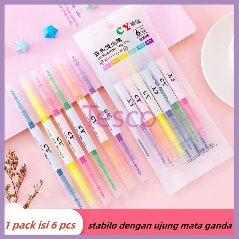 

Tesco stabilo/stabilo warna warni/ stabilo 6warna /1set stabilo isi 6pcs dengan warna berbeda