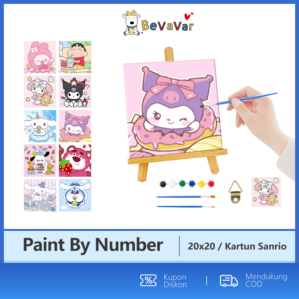 BEVAVAR Paint by Number Kartun 20X20  DIY Kanvas Lukis Anak Set Canvas Paint by Number