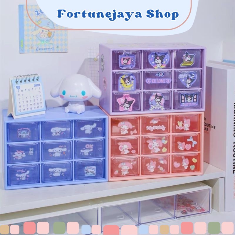 Fortune- RK2162 [COD] Kotak Laci 9 sekat SANRIO FREE STICKER Box Laci Aksesoris Mini