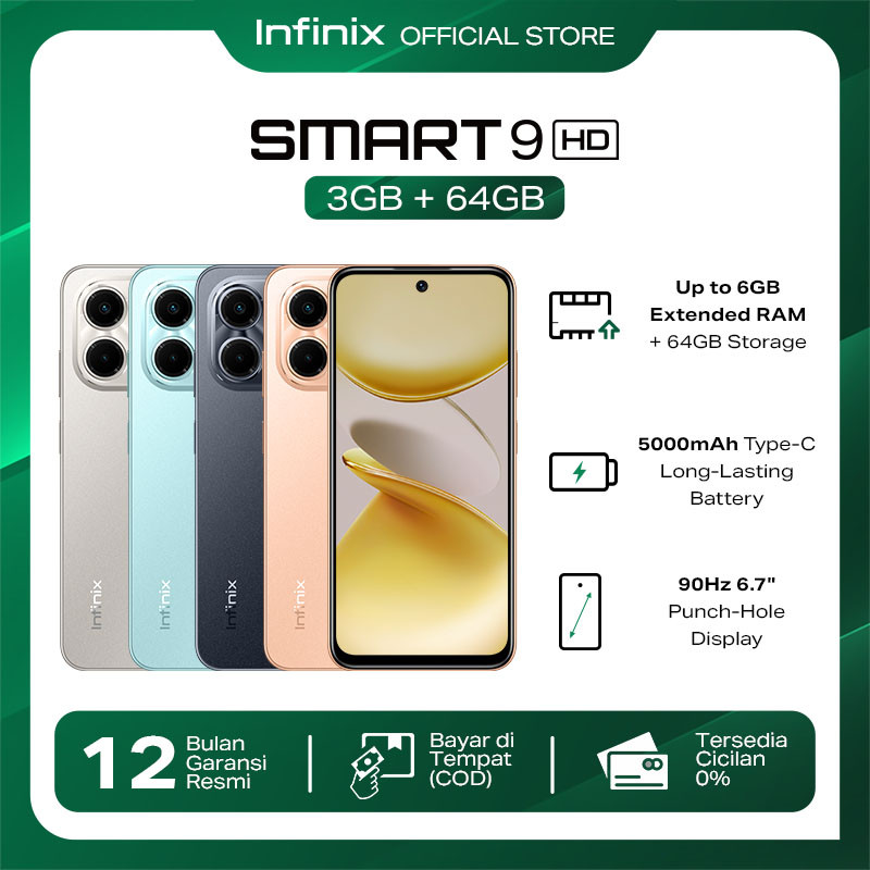 Infinix Smart 9 HD 3/64GB - Up to 6GB Extended RAM - 6.7 inch 90Hz Punch Hole Display - Helio Octa C