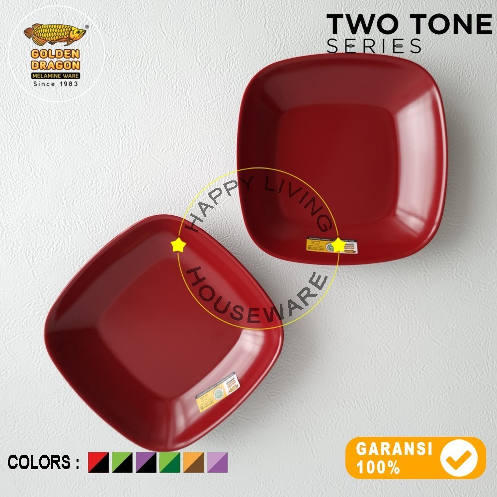 GOLDEN DRAGON Piring Kotak Dalam 6,5in Piring Segi Dalam 16cm Merah Hitam