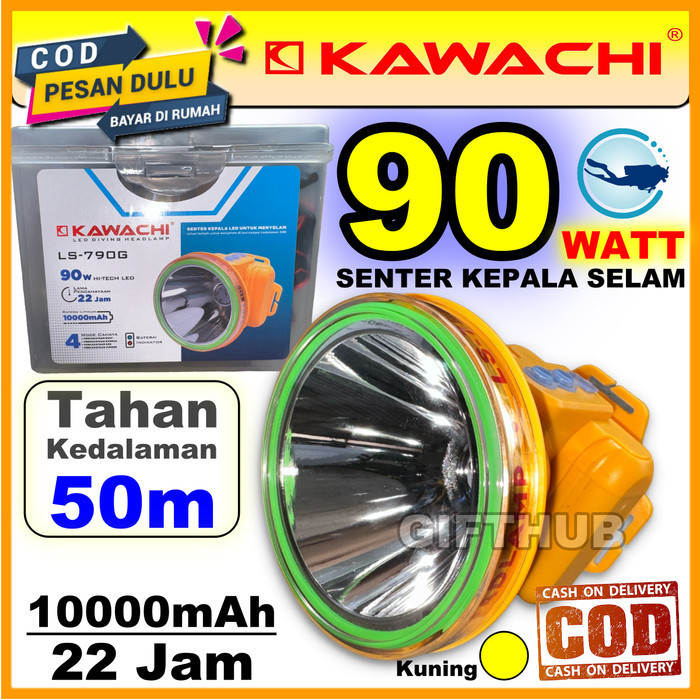 Senter Kepala Selam Kawachi 90w Hi Tech LED Super Terang LS-790G - Kuning