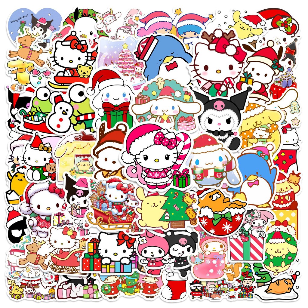 

50Pcs Christmas Sanrio Hello Kitty Kuromi Stickers Cartoon Kawaii DIY Waterproof Graffiti Laptop Motorcycle Stationery Sticker