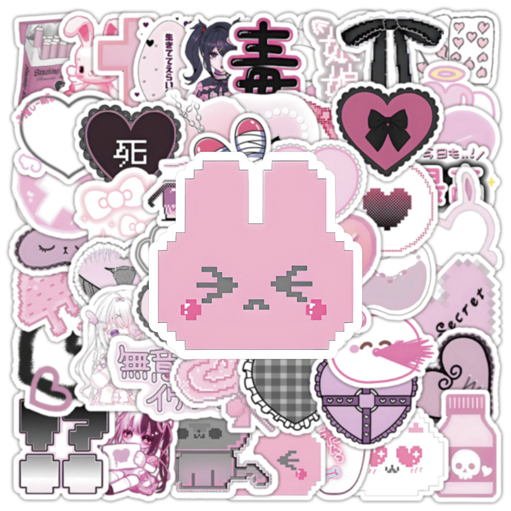 

10/30/50/100PCS Pink Cute Goth Style Cartoon Stickers Suitcase Scrapbooking Laptop Stationery Toy Sticker