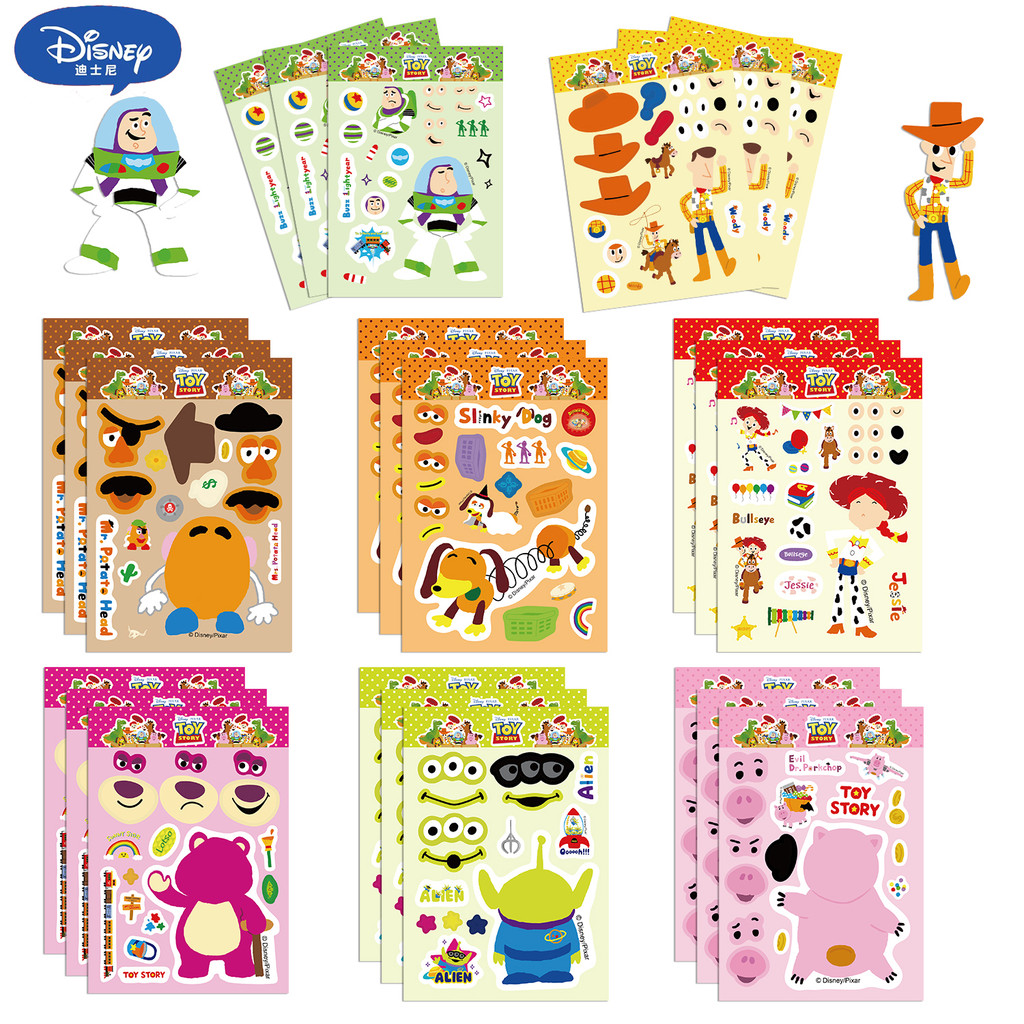 

8/16/32Pcs Cute Disney Toy Story Stickers Make a Face Puzzle Sticker DIY Game Children Educational Toys Cartoon Assemble Decals