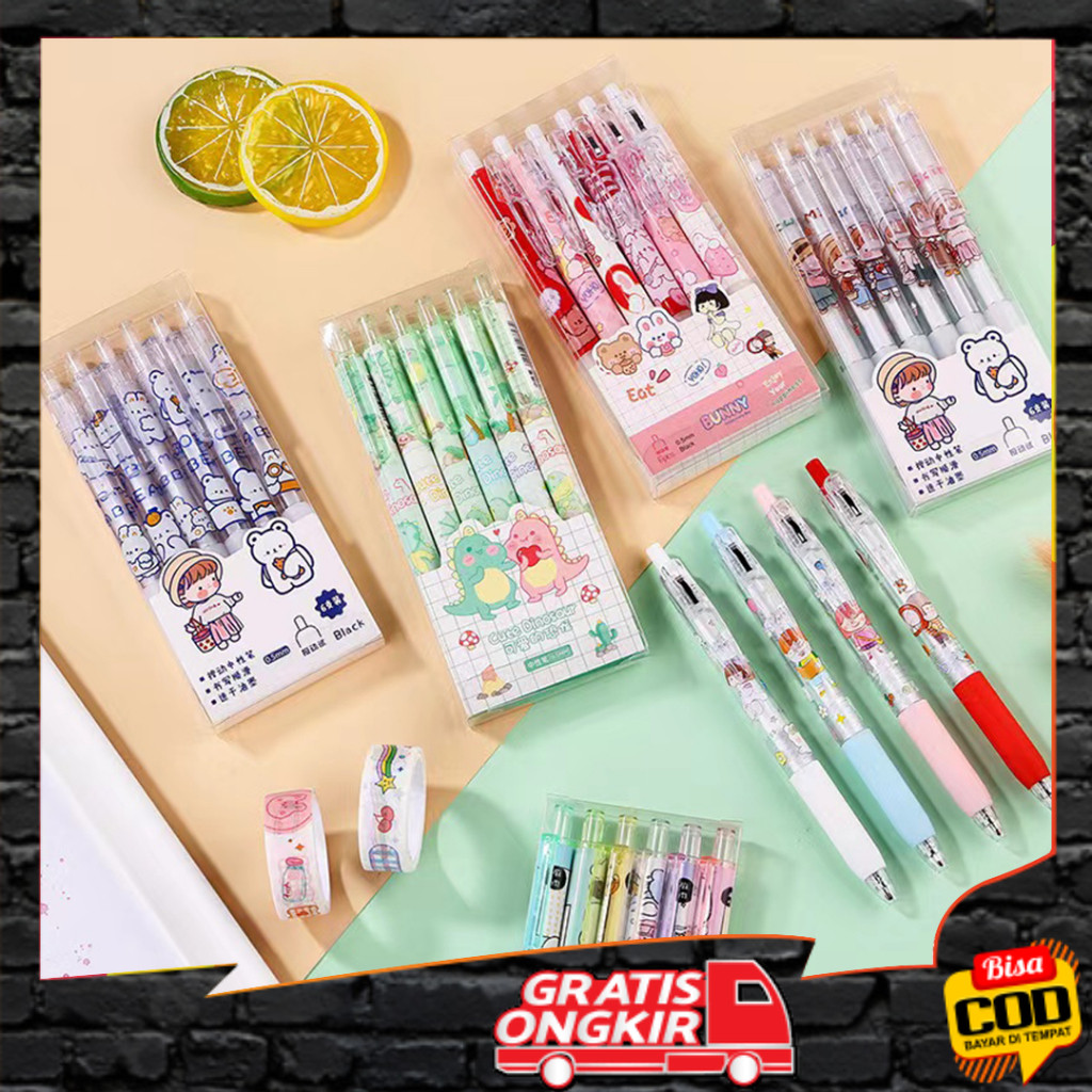

BISA COD (6pcs) Set Pen Gel Mekanik 0.5mm Motif Cartoon/Pulpen Gel Mekanik Lucu/Pulpen Aesthetic P13