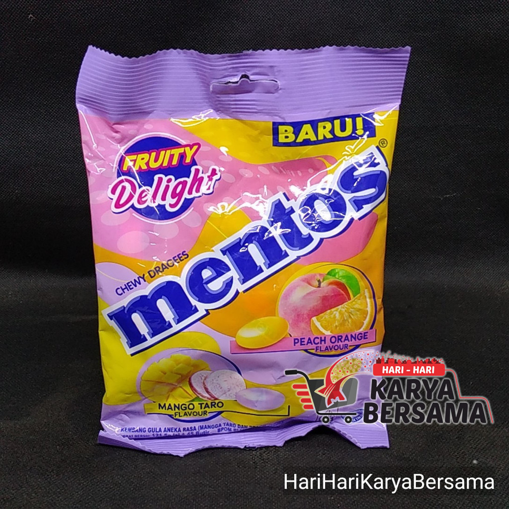 

PERMEN MENTOS FRUITY DELIGHT MANGO TARO & PEACH ORANGE FLAVOUR 121GR