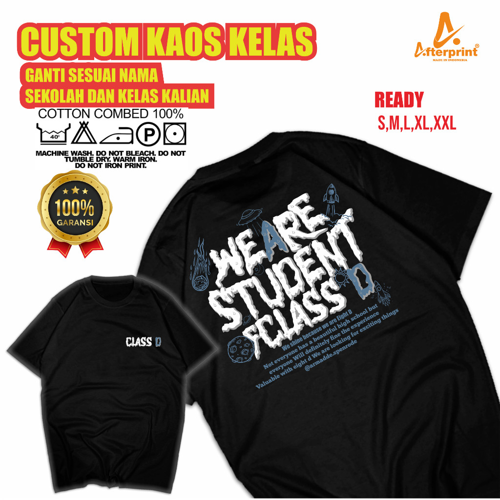 KAOS KELAS AFTERPRINT SABLON NAMA DAN LOGO SENDIRI SABLON REFLEKTIF