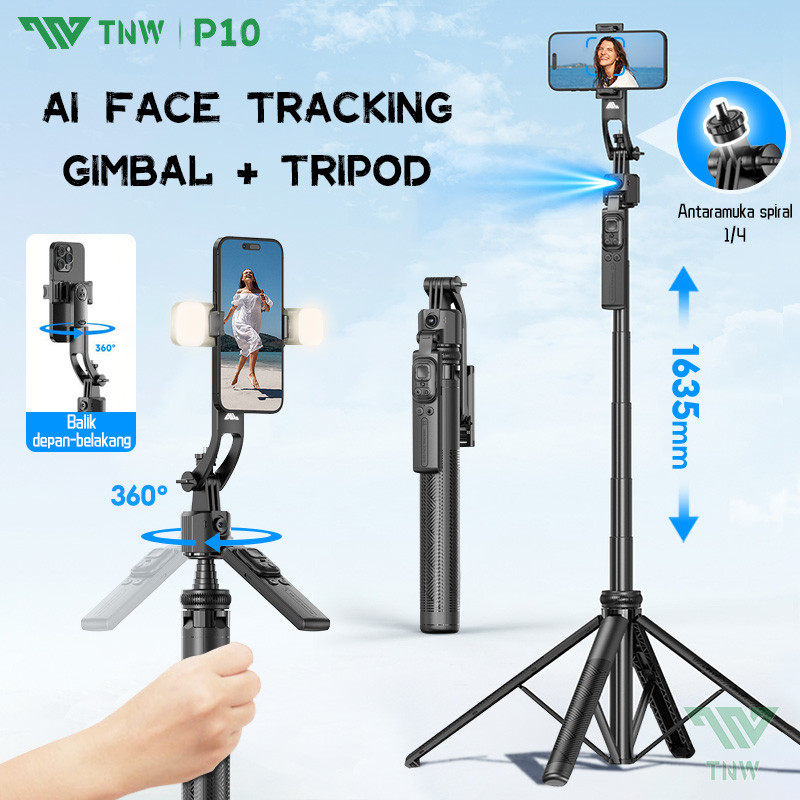 TNW P10 360° Auto Face Tracking Tripod Bluetooth Tongsis AI Gimbal Stabilizer Gesture Control Tripod