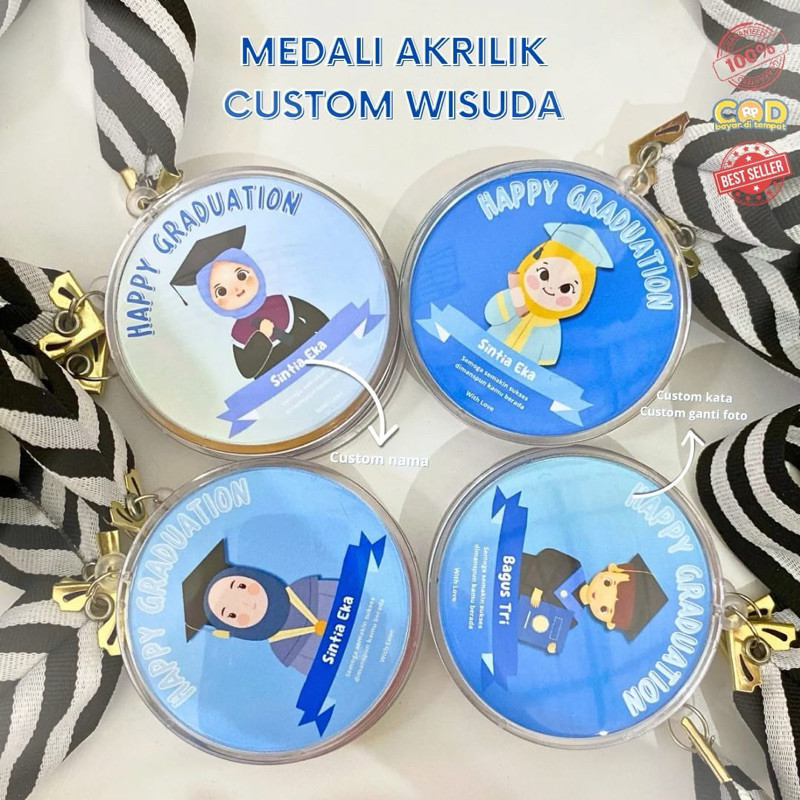 WORDGIFT Medali Akrilik Wisuda Custom / Medali Custom Akrilik  / Medali Kelulusan Sekolah / Graduati