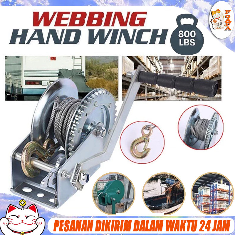 800Lbs Mesin Derak Manual Tangan Hand winch manual Boat winch 8M Katrol Manual Alat Penarik Caravan 