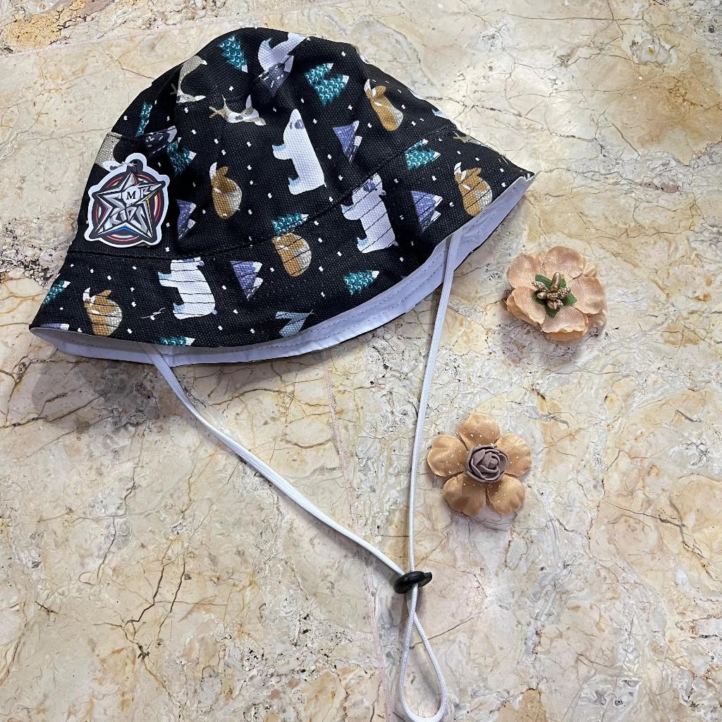 Topi bucket anak tali / Topi anak cowok cewek topi korea topi kanvas motif size M