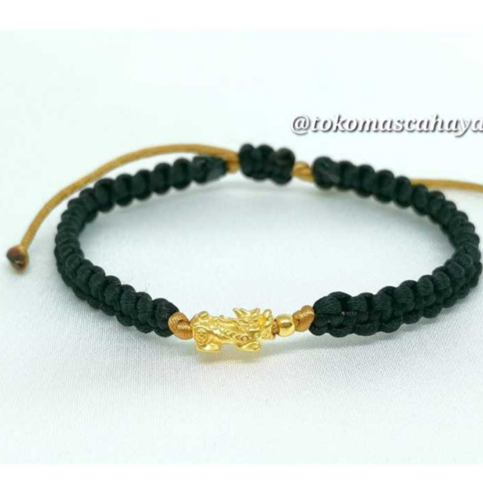 Gelang Tali Emas Charm Dragon Naga /Pixiu & Bola Emas 24k HK Hongkong 999% - Gold Bracelet