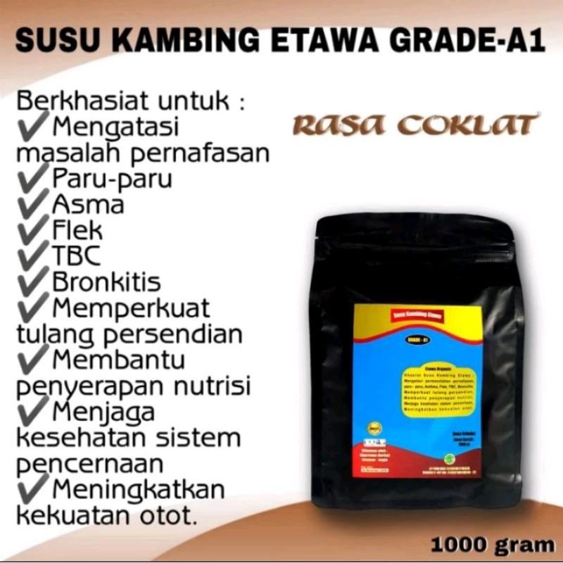 

Susu Kambing Etawa Grade-A1 Rasa Cokelat 1KG/1000GR