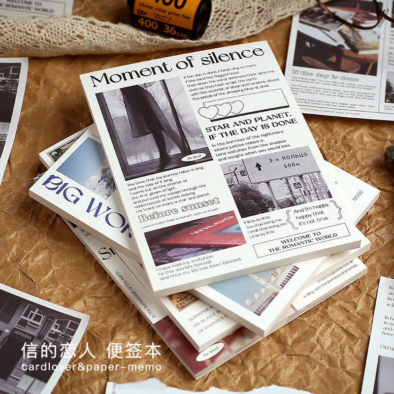 

50pcs/lot Memo Pads Sticky Notes Vintage Romance Newspaper Daily Junk Journal Scrapbooking Stickers Office