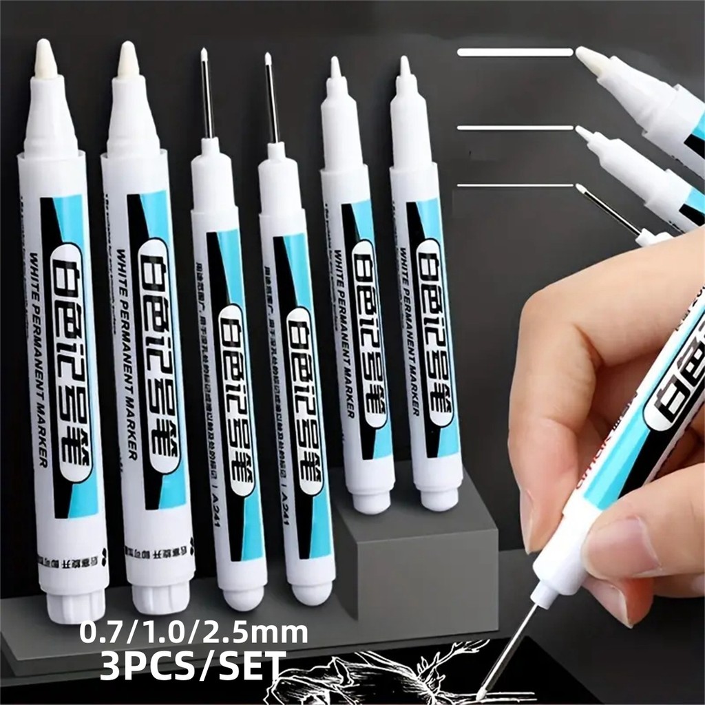 

3PCS/SET 0.7mm1mm2.5mm White Marking Pen Liquid Chalk Metal Glass Waterproof Marking Pen Oil Pen Paint Pen