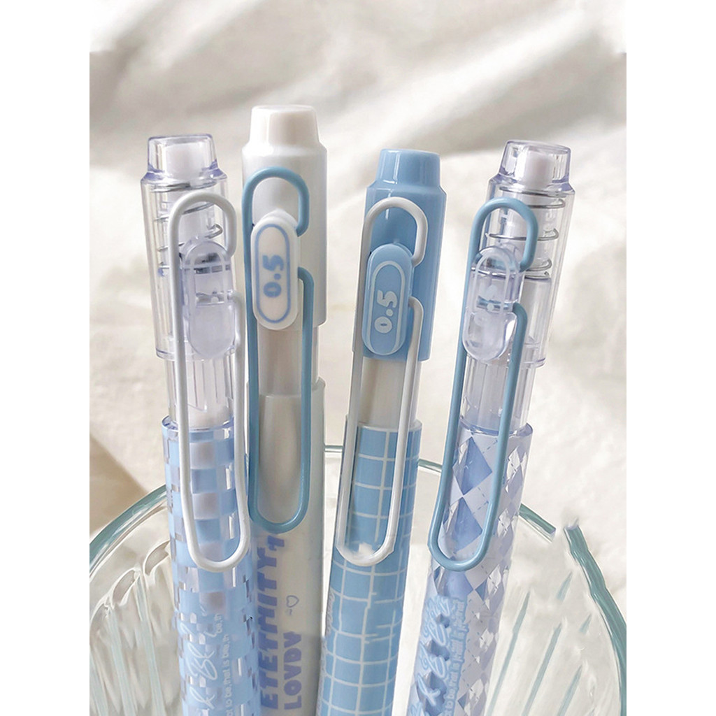 

4 Creative Cute Sea Salt Blue Button Gel Pens - High Quality Student Quick-Drying Exam Writing Pens with 0.5mm Black Ink
