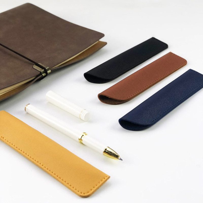 

PU Leather Pencil Holder School Pen Storage Bag Pen Case Solid Color Wear-resistant Pen Protective Sleeve Small Sign Pen Cover
