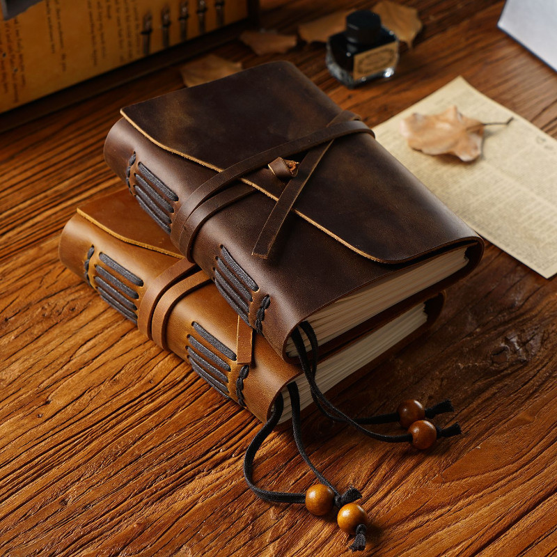

Genuine Leather Spiral Bundled Notebook Diary Vintage Cowhide Notepad Replaceable Student Stationery Journal Sketching Book