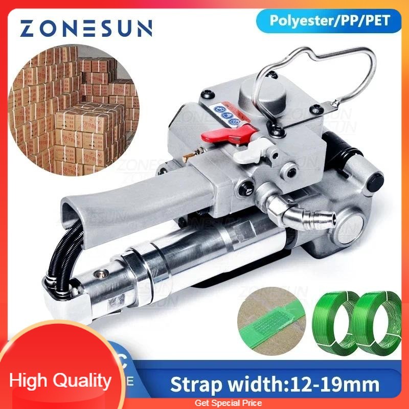 

THE BEST ZONESUN Portable Strapper Sealing Tool Pneumatic XQD-19/25 Tyre Pallet Belt Band Capping Strapping Machine Sealer and Tensioner