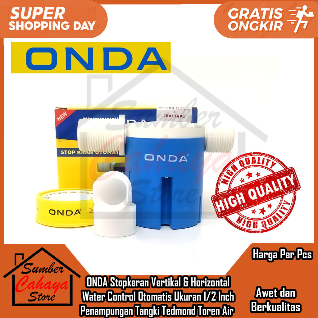 Onda Setop Keran Horizontal Vertikal Otomatis PVC 1/2 Inch Inci Inchi Pelampung Automatis Plampung K