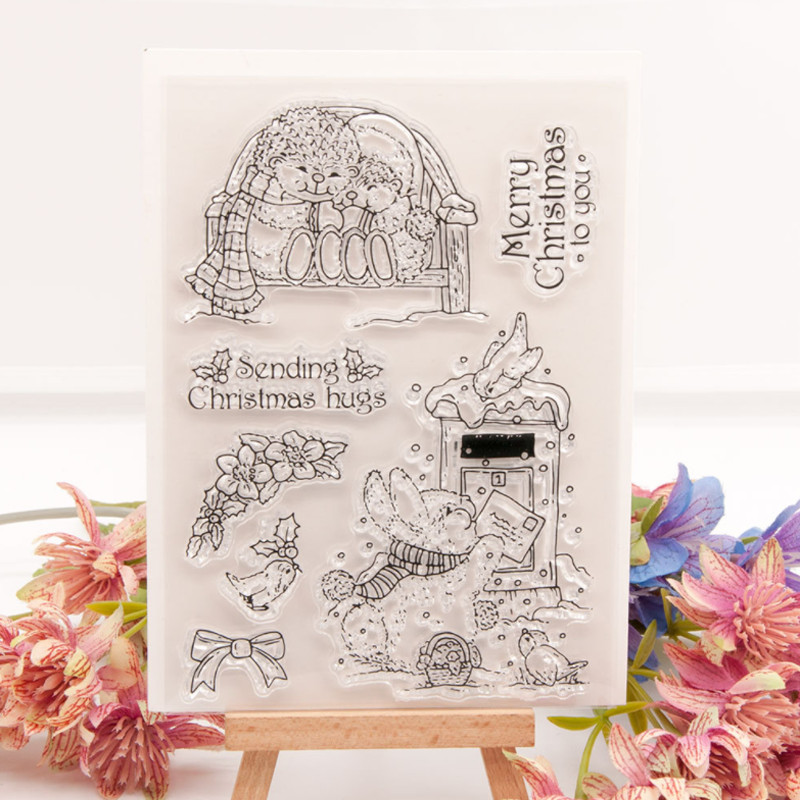

Christmas Rabbit Transparent Clear Silicone Stamp Seal DIY Scrapbook Rubber Hand Account Album Diary Decor Reusable 10.5*15cm