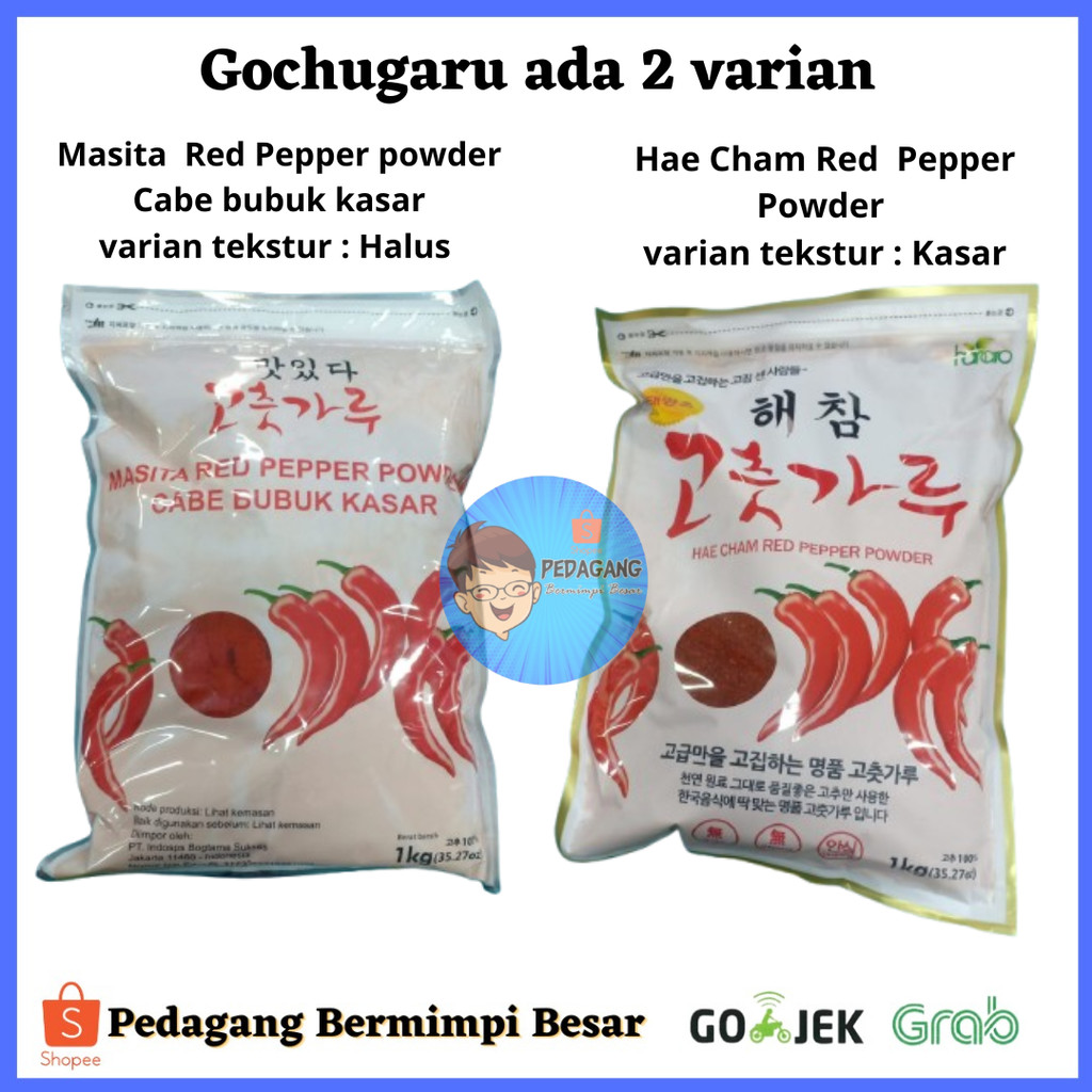 

Gochugaru Ada 2 Varian Hae Cham Red Pepper Powder 1G Gochugaru Gochuaru Cabai Orea Maita Powder