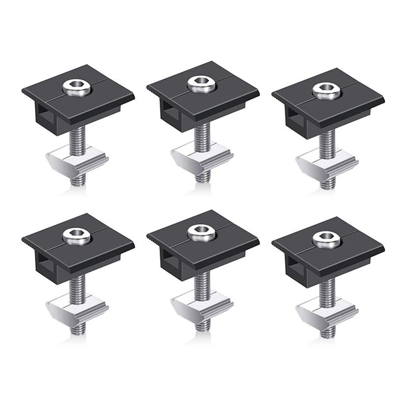 6 Pack Centre Clamp 30Mm Black T-Shaped Centre Clamp Photovoltaic Adjustable Solar Panel Centre Clam