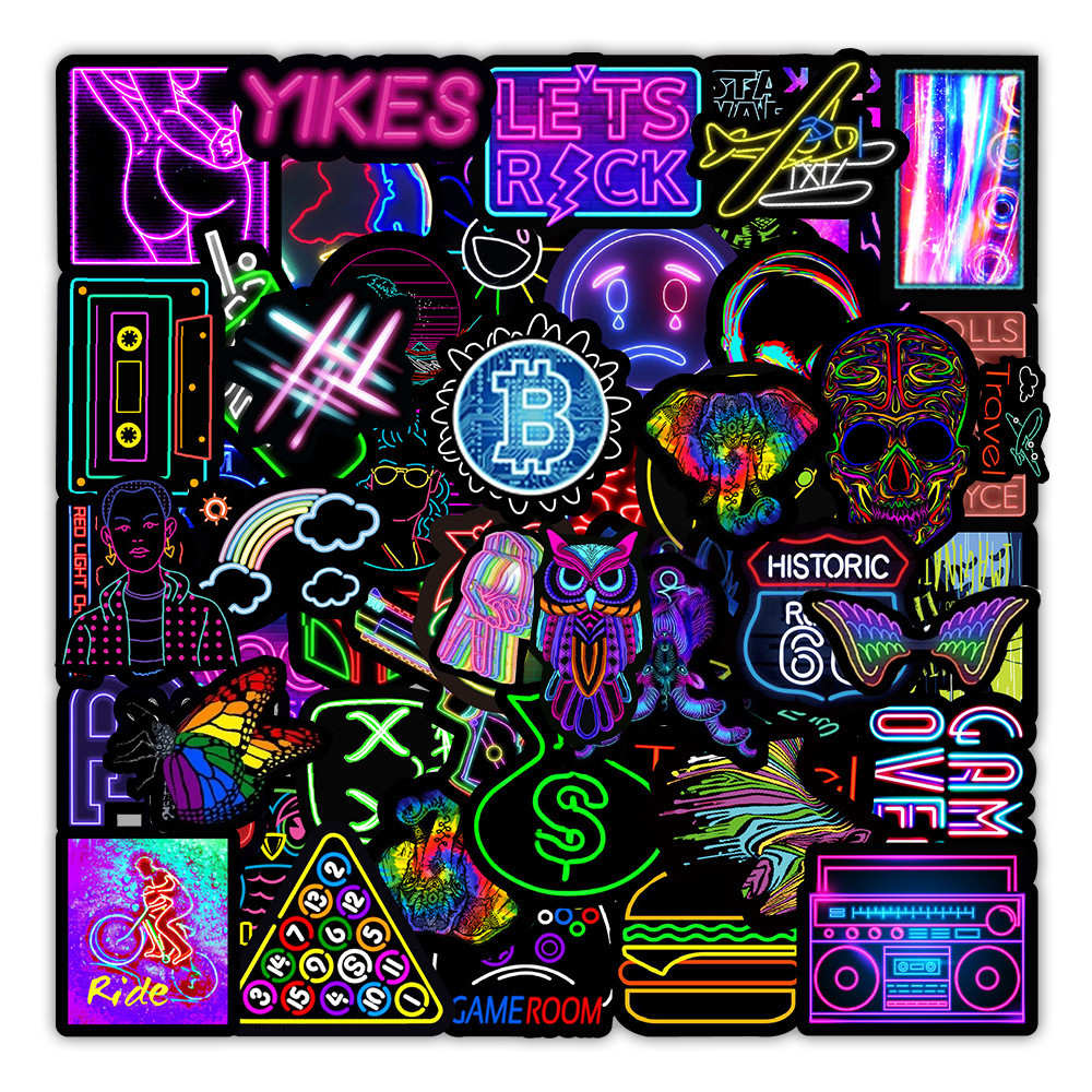 

10/30/50/100PCS Cartoon Neon Light Graffiti Stickers Aesthetic Car Skateboard Laptop Phone Bike Cool Toy Decal Sticker for Kids