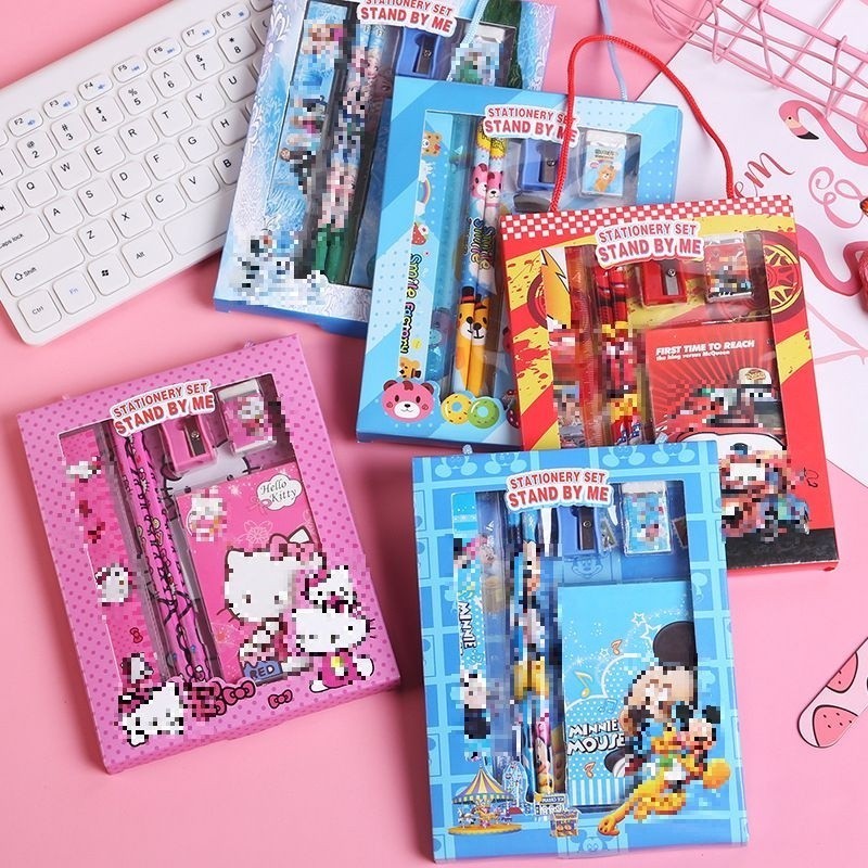 

MAOMAO Alat Tulis Set 6IN1 Stationery Set Lucu Karakter 6 IN 1 Set Perlengkapan Pensil Penggaris Buku Penghapus Sekolah Anak-Anak TK Box Tali Sourvenir Ulang Tahun Murah
