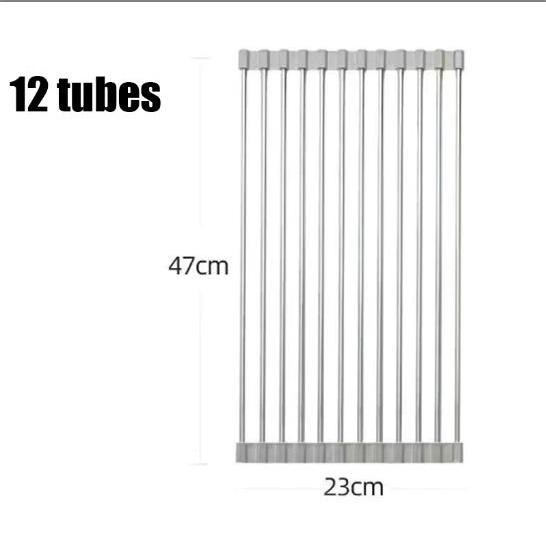 Rak Pengering Piring Lipat Stainless Steel | Rak Penyimpanan Wastafel Dapur | Rak Tirisan Silikon An