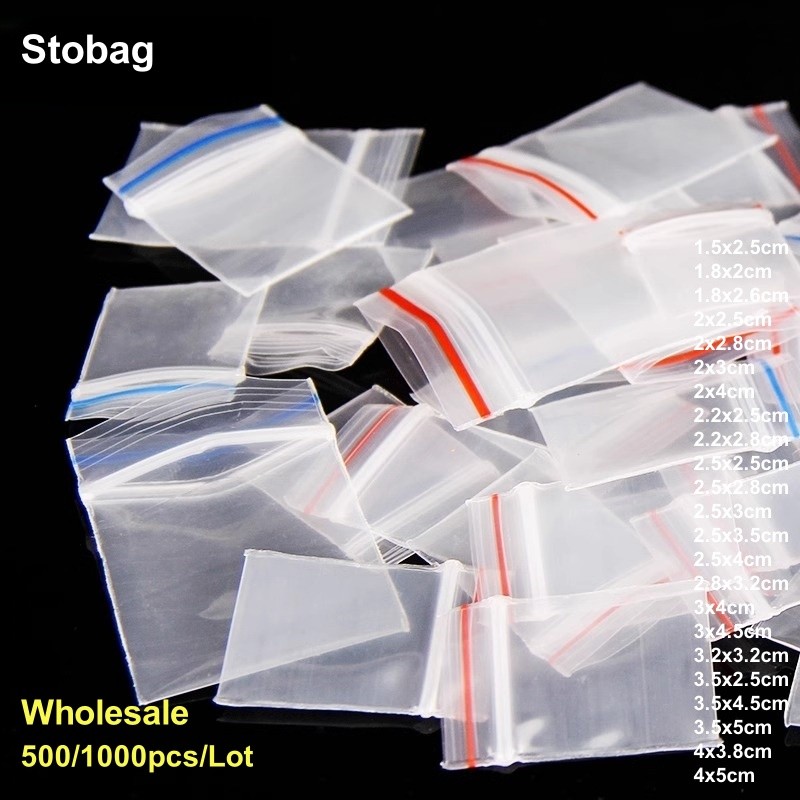 

StoBag 500/1000pcs Wholesale Transparent Mini Color Zipper Plastic Bags Sealed Jewelry Package Clear Small Pouches Storage