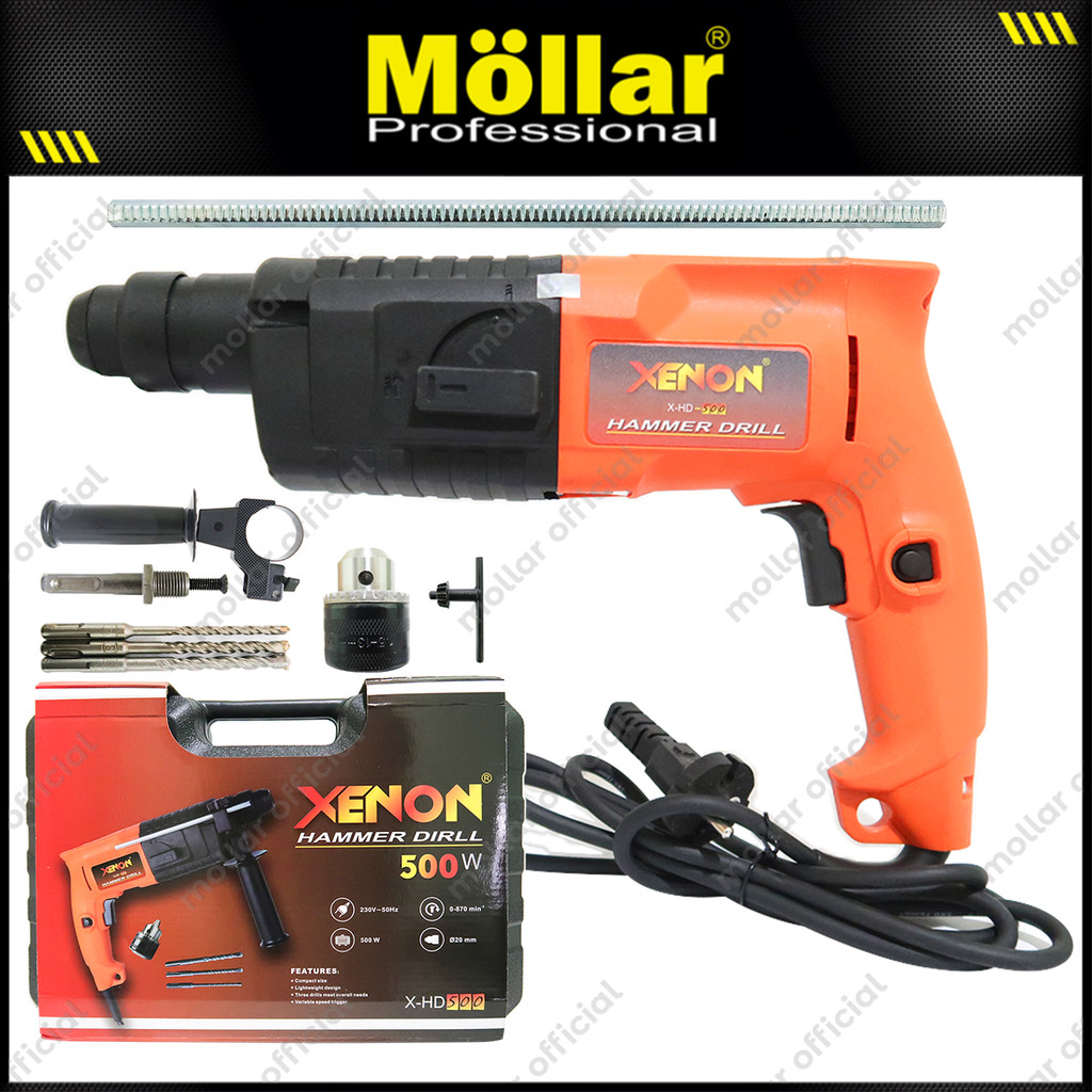 XENON Mesin Bor Bobok Beton Listrik 500W 2-20 Mm SDS Plus Rotary Hammer (HD500X)