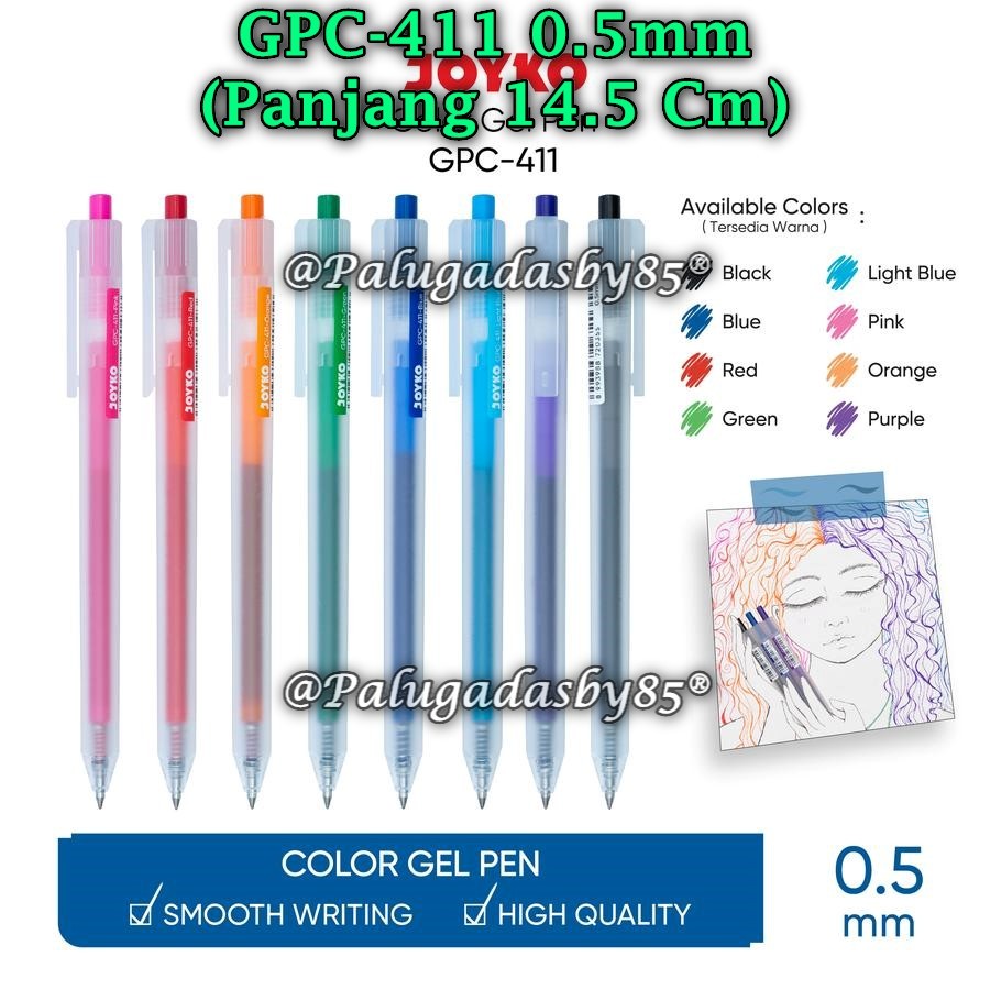 

(1 Biji) Color Gel Pen JOYKO GPC-411 0.5 mm / Gel Pen Pulpen Pena Jel Warna Joyko GPC-411 (1 Biji)