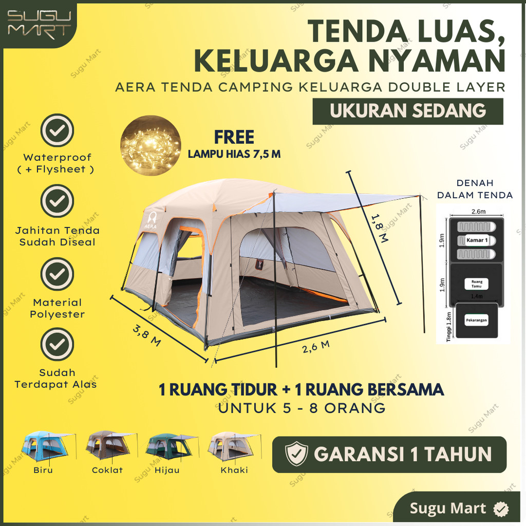 Tenda Camping Keluarga Outdoor 2 Ruang | Tenda Camping Untuk 5-8 Orang |Tenda Camping Keluarga | Ten