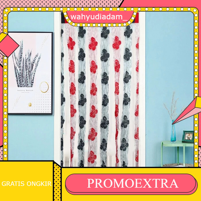 Tirai Benang Karakter Motif Kupu Kupu 100x200cm / Tirai Hiasan Pintu Kamar / Tirai Birthday Hiasan /