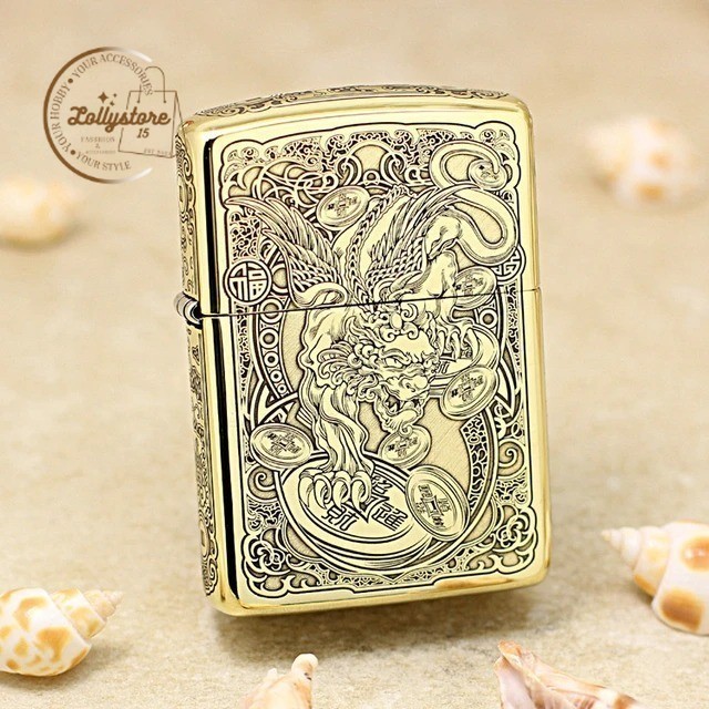 Korek Api Zippo Gold DragonPunk Engraved BEST QUALLITY ORI