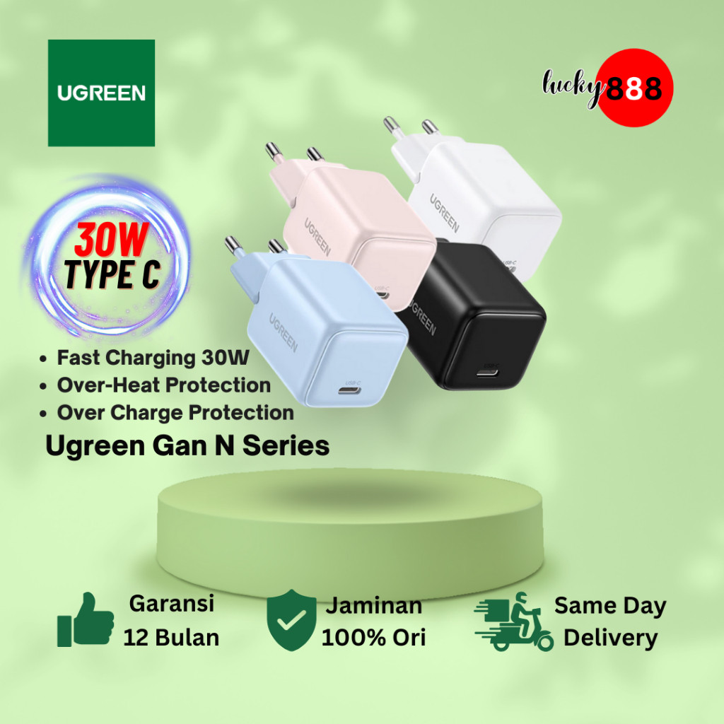 UGREEN Kepala Charger GAN N Series iPhone 13 Pro Max 14 Pro Max 15 Pro Max Fast Charging 30w