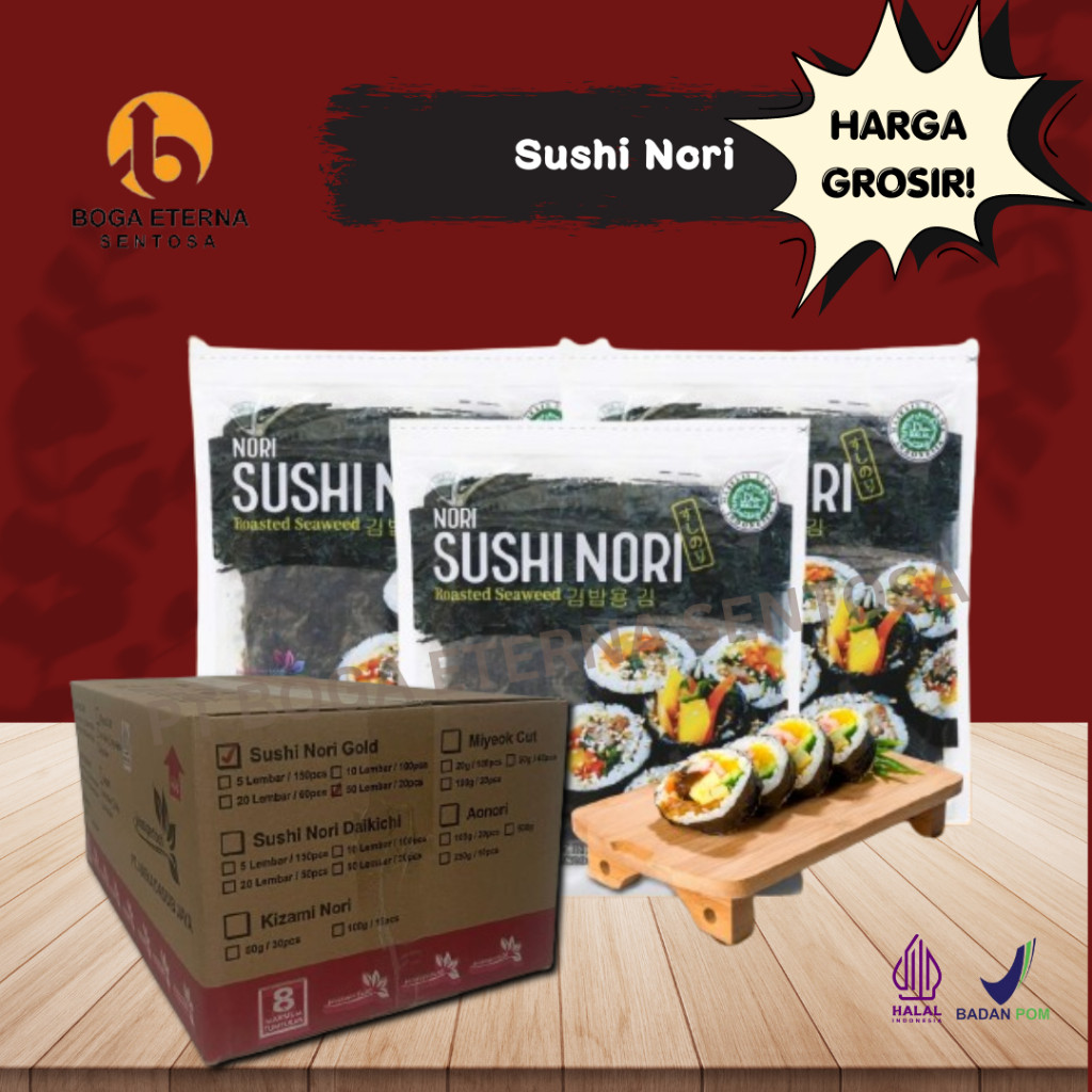 

SUSHI NORI per Carton (HARGA GROSIR!) (Rumput Laut untuk Sushi/Gimbap)