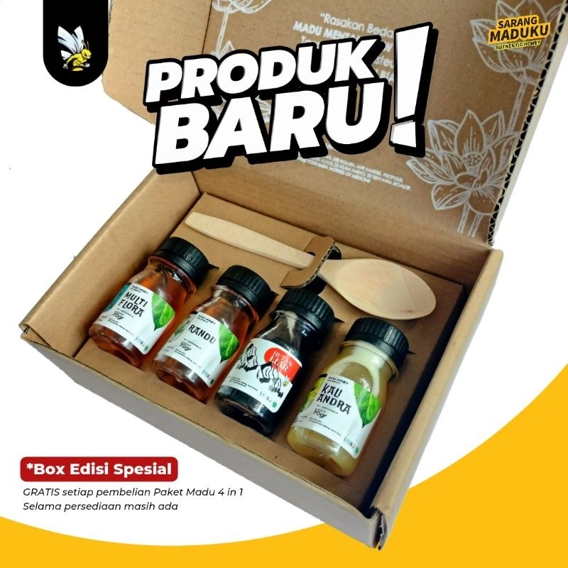 

PROMO!Sarang Maduku - Madu Asli - Madu Multiflora - Raw Honey - Paket Mini Honey 4 in 1 - Corrugated BoxREADY