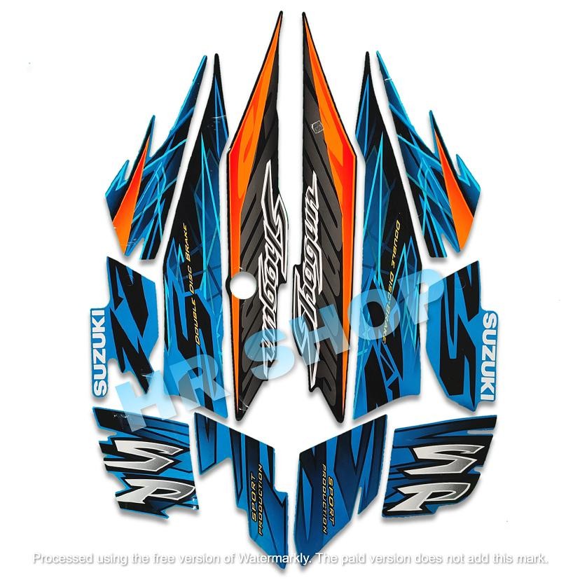 Stiker Striping Motor Suzuki Shogun SP 125 2007 Hitam Biru Full Body - Motorcycle striping  shogun r