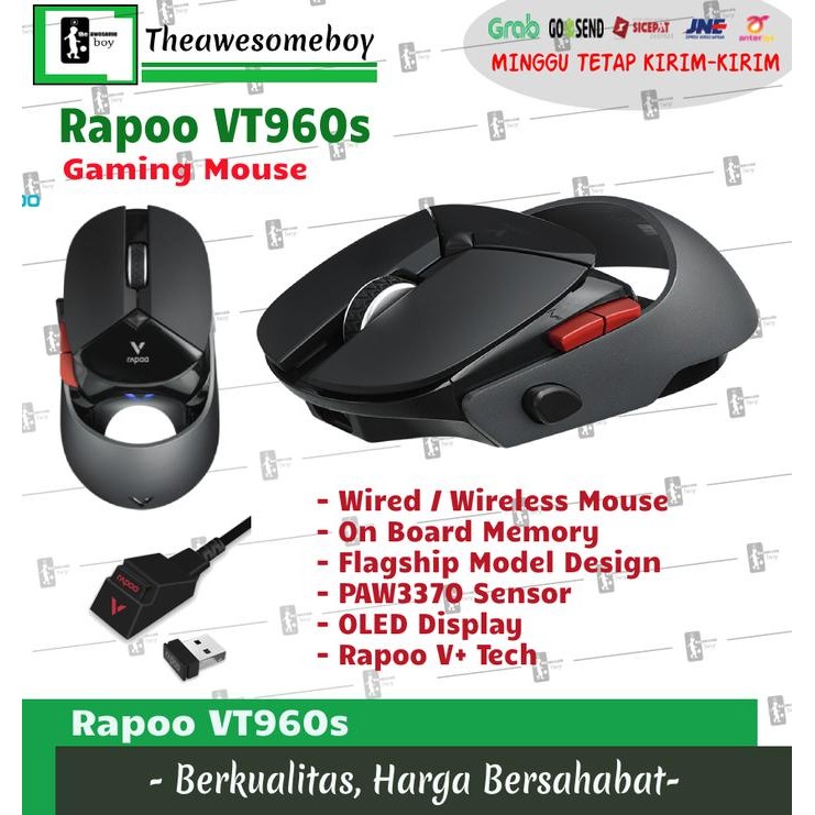 Rapoo VT960s Dual Wireless Wired PAW3370 Gaming Mouse OLED Display