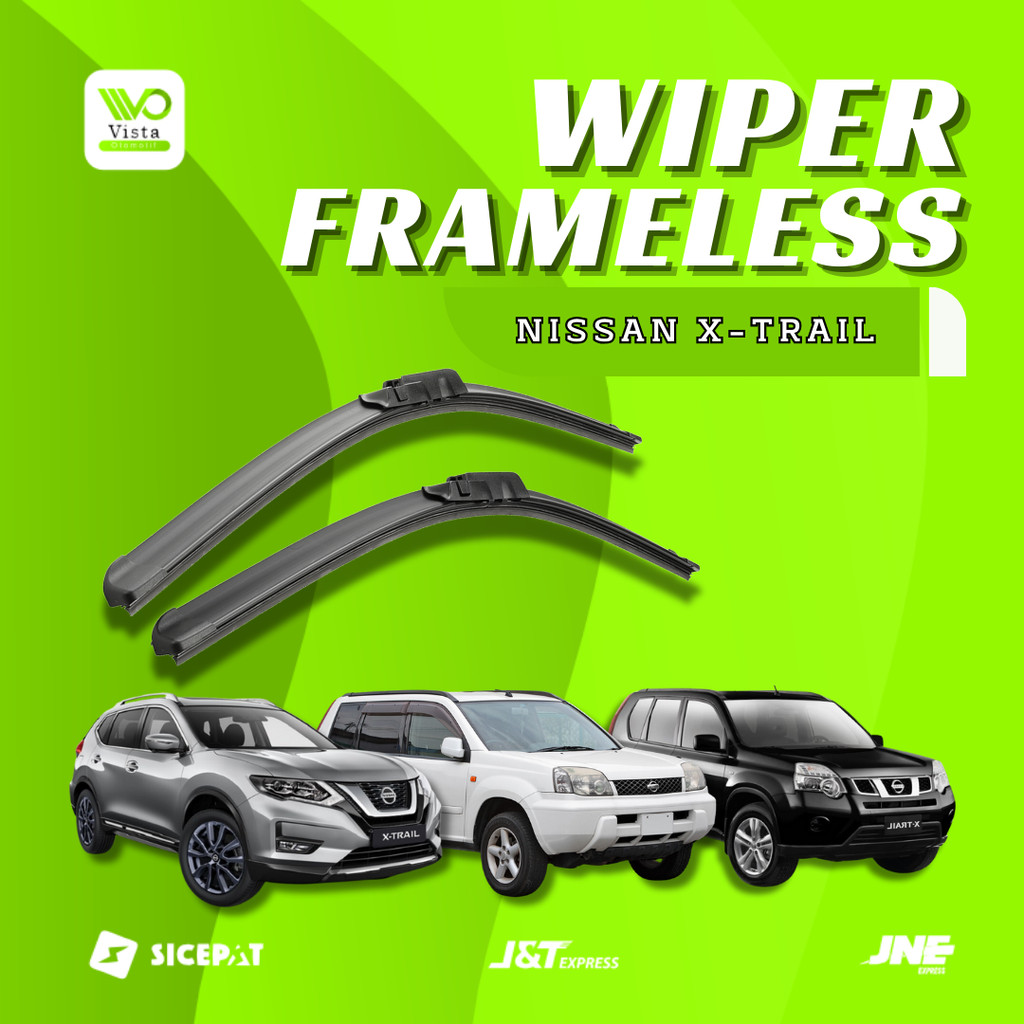 Wiper Mobil Frameless Nissan X-Trail Xtrail T30 / T31 / T32 1 Set (Kiri & Kanan) Full Karet Tanpa Ra