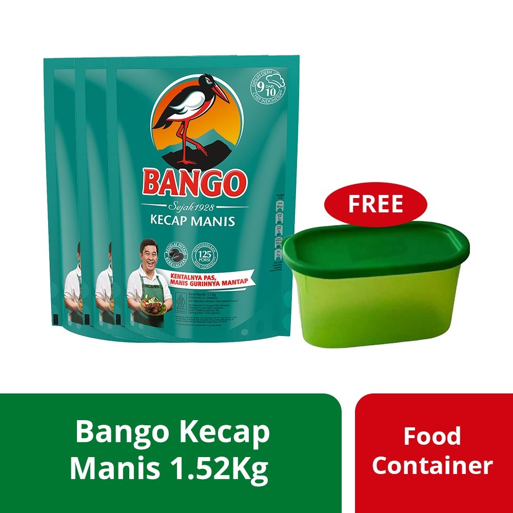 

Bango Kecap Manis Pouch 1.5Kg (X3) Free Food Container Hijau