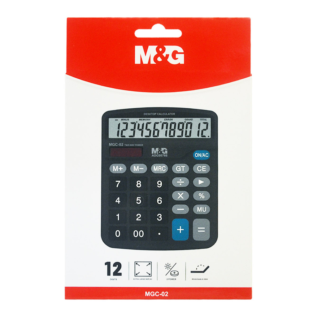 

M&G ADG98766 MGC-02 Kalkulator Desktop 12 Digit Calculator Two Way Power Mirip M-28