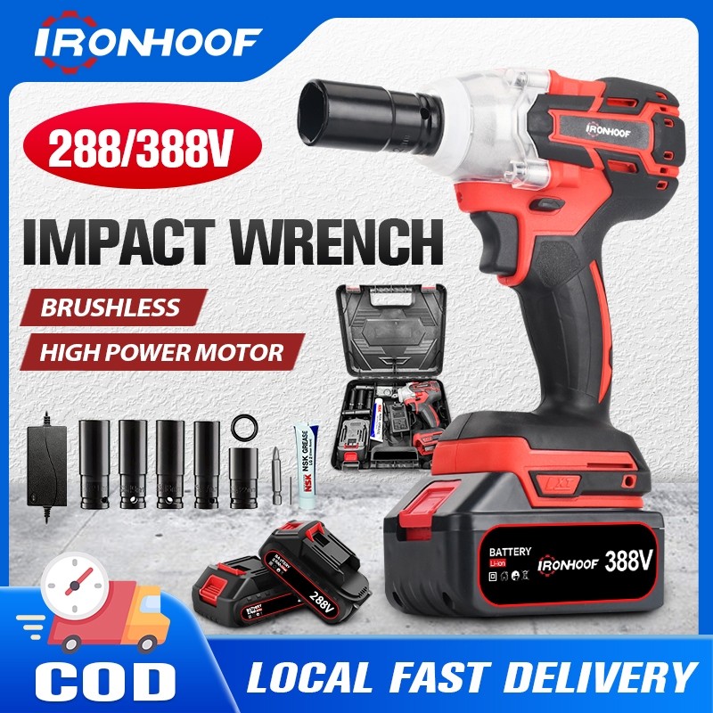 IRONHOOF 288V Impact Wrench Brusheless Impact Baterai 420Nm Bor Baterai Mesin Bor Untuk Baut Mobil